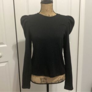 Black Long Sleeve Top with Puff Shoulders